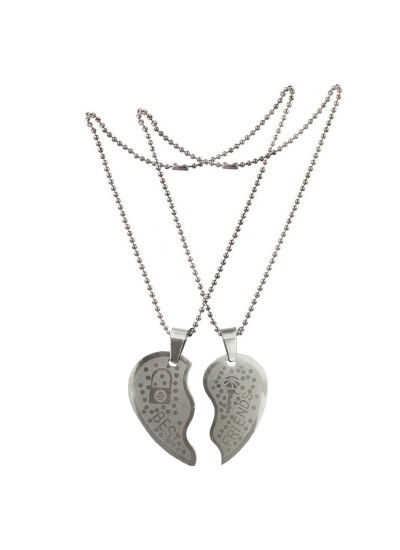 Two Pieces Couple Heart Shape Necklace by Menjewell 